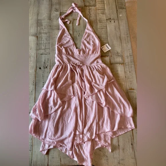 NWT Free People Star Gaze Mini Dress XS Pink Chalk • Tiered Ruffle Hem - Picture 3 of 5